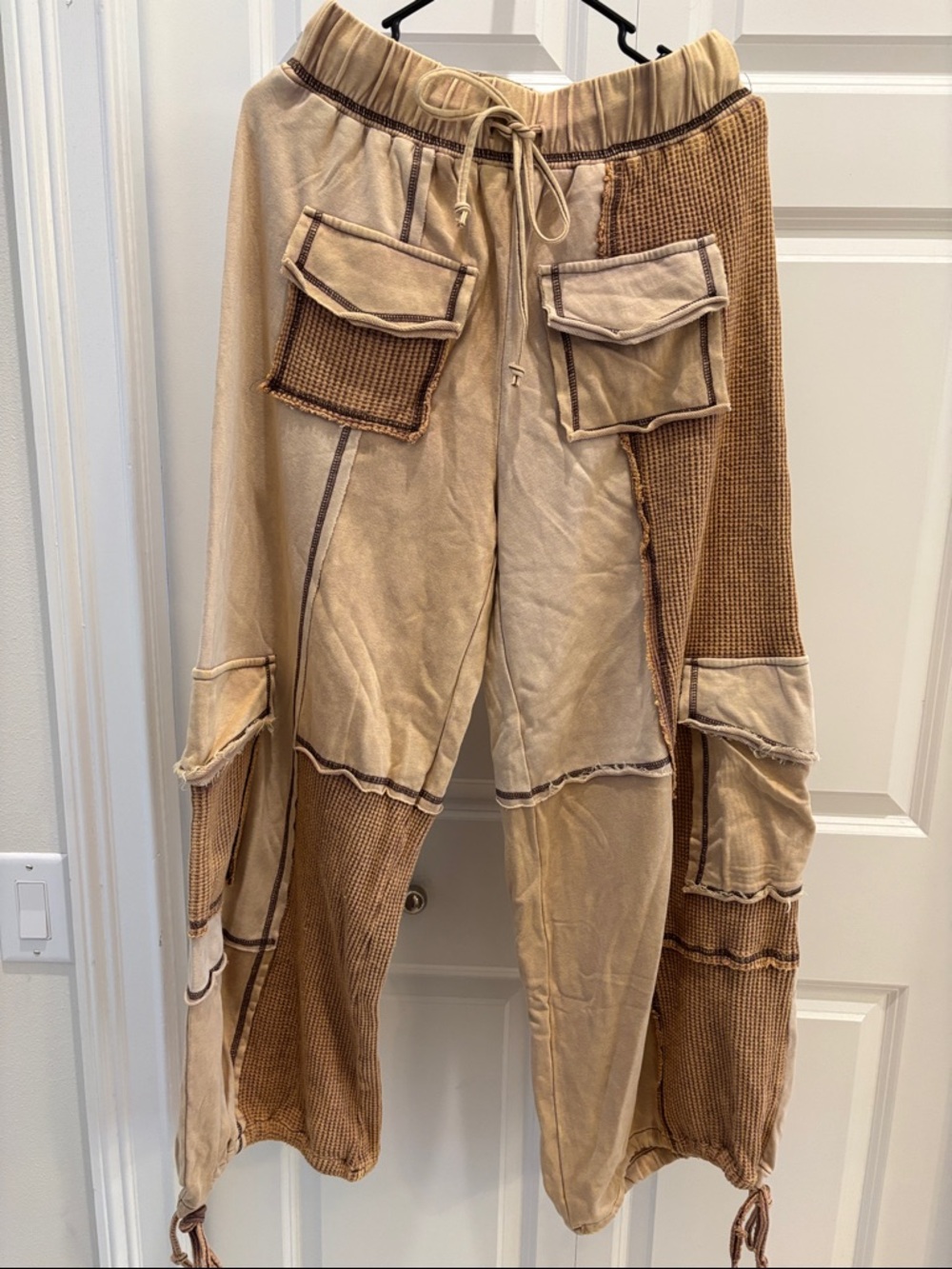 Sage + Fig Canvas Patchwork Cargo Pants - Beige/Brown